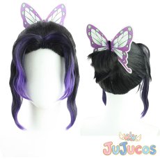 画像1: 胡蝶しのぶ　ヘアアクセサリーなし　コスプレウィッグ　鬼滅の刃　コスプレ鬘　JUJUcosplay (1)