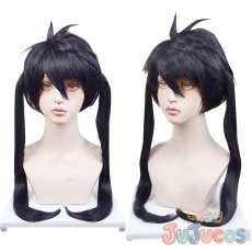 画像1: 環 古達　第8特殊消防隊　黒髪のツインテール　コスプレウィッグ　炎炎ノ消防隊　コスプレ鬘　JUJUcosplay (1)