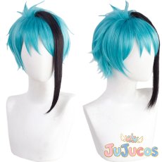 画像1: ツイステ　オクタヴィネル寮　副寮長　人魚　ジェイド・リーチ　コスプレウィッグ　ツイステッドワンダーランド　コスプレ鬘　JUJUcosplay (1)